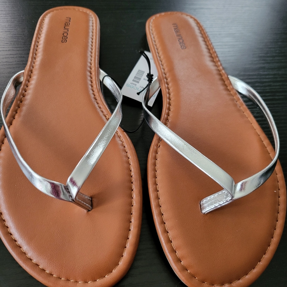 Maurices Silver and Brown T-Bar Sandals